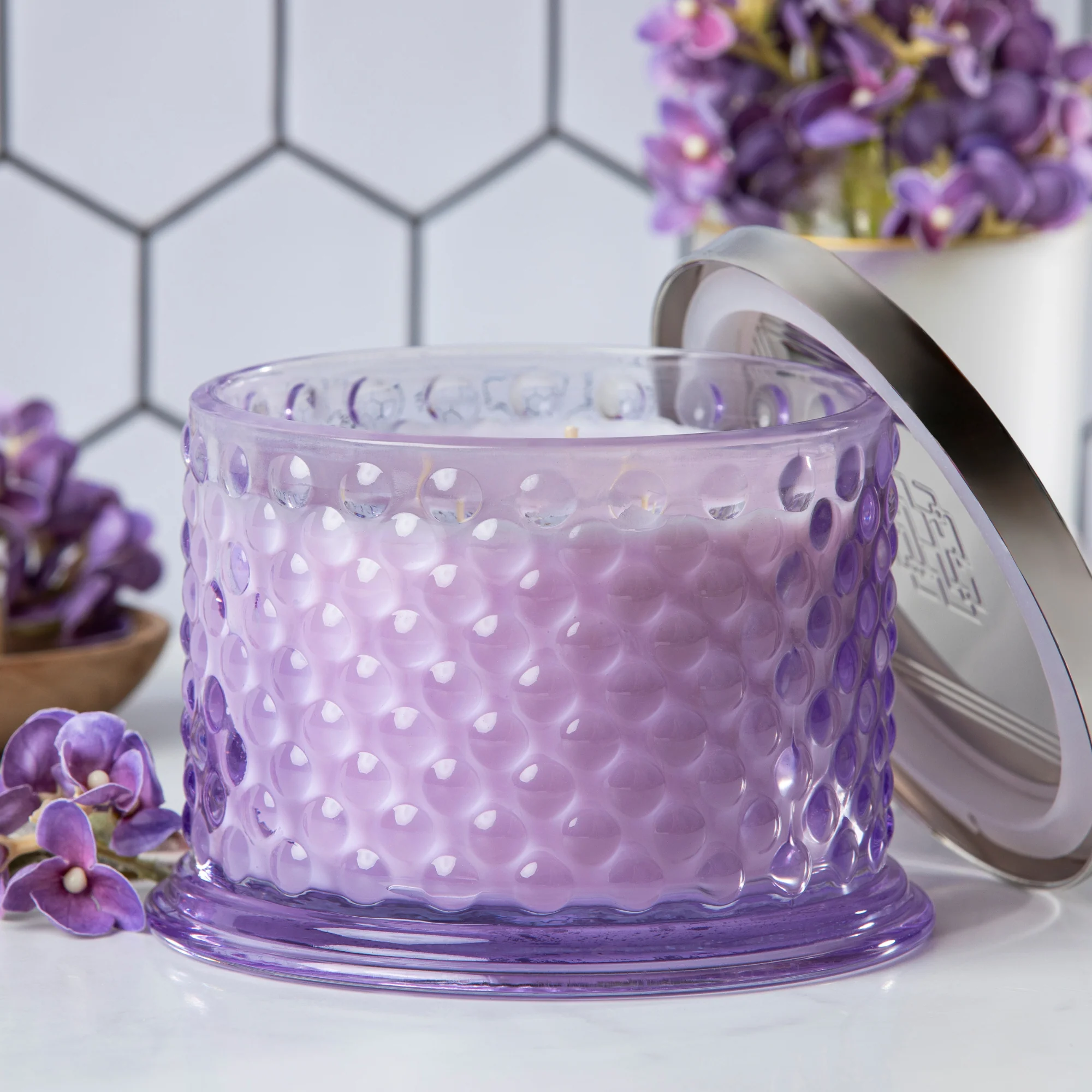 Hyde Park Lilac 3-wick Hobnail Candle - Image 5