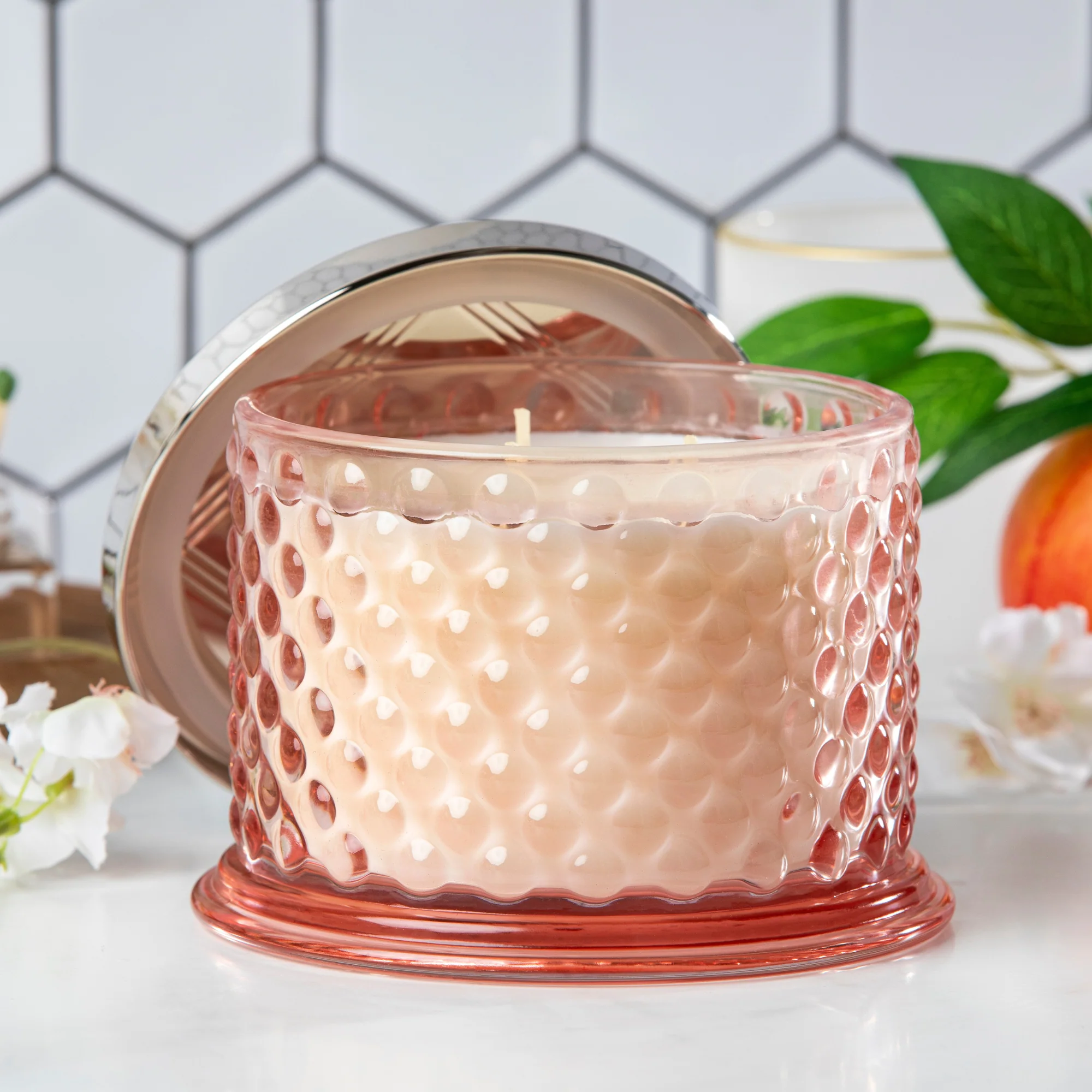 Jasmine & White Peach 3-wick Hobnail Candle - Image 5