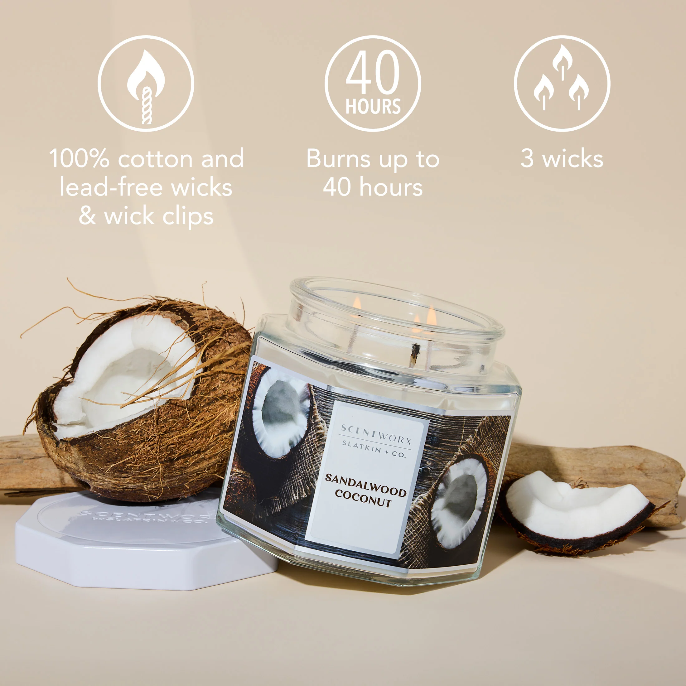 ScentWorx Sandalwood Coconut 3-Wick Candle - Image 4
